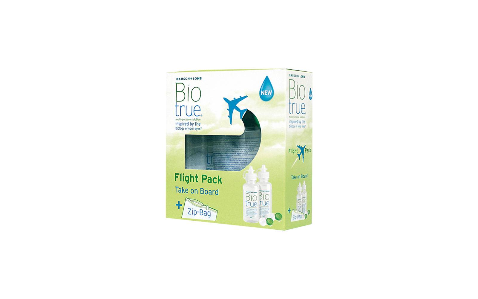 BIOTRUE flight pack 2 x 60ml - solution d'entretien multifonctions pour lentilles souples